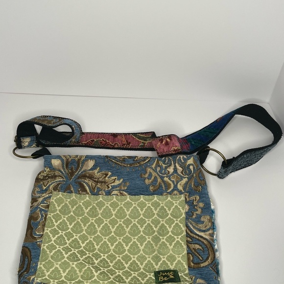Just Be Blue and Green Crossbody Carpet Bohemian Bag with Geometric Pattern - Picture 4 of 16